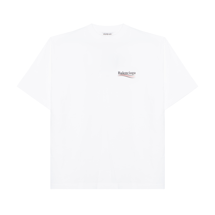 Balenciaga Political Campaign Drop Shoulder Sleeve T Shirt Women's White Regular Fit