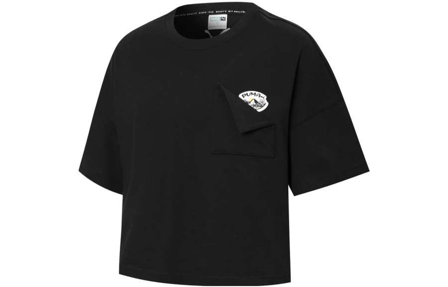 PUMA Crop Tops Women's Black Crew Neck Moderate