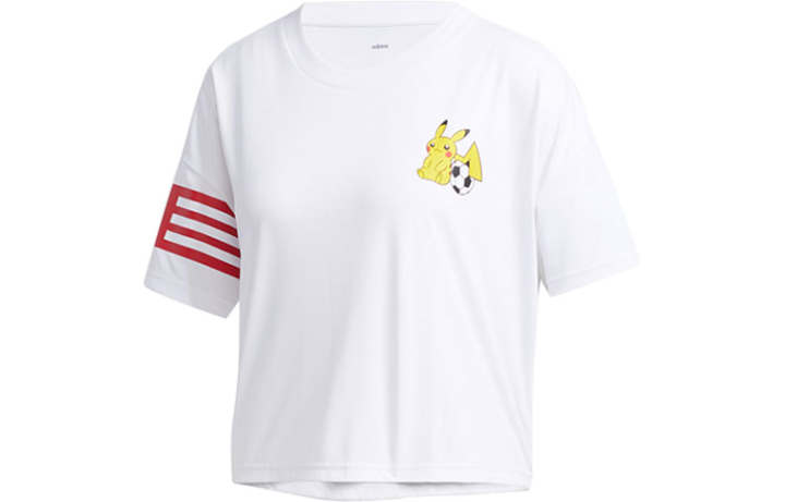 Adidas Adidas X Pokemon Crop Tops Women's White Crew Neck Moderate