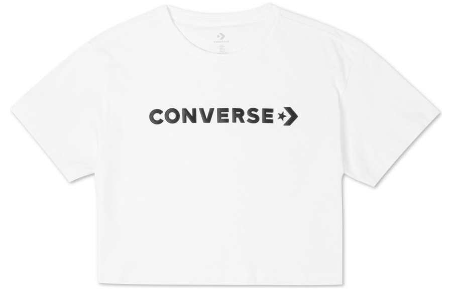 Converse Puff Wordmark Crop Tops Women's White Crew Neck Moderate