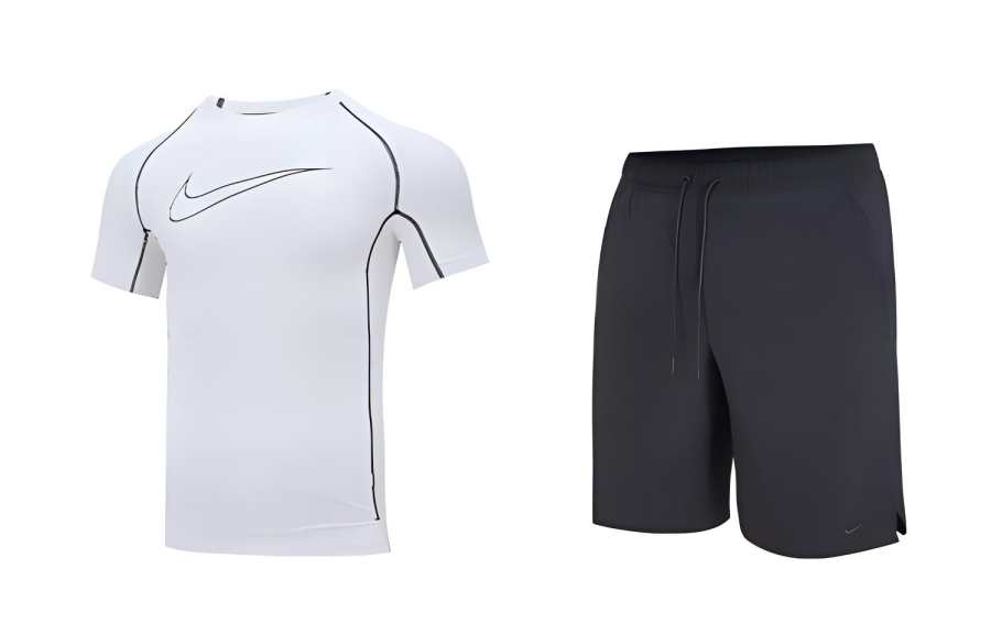 Nike Nike Casual Sportswear Men's White T Shirt+Black Shorts Crew Neck Moderate