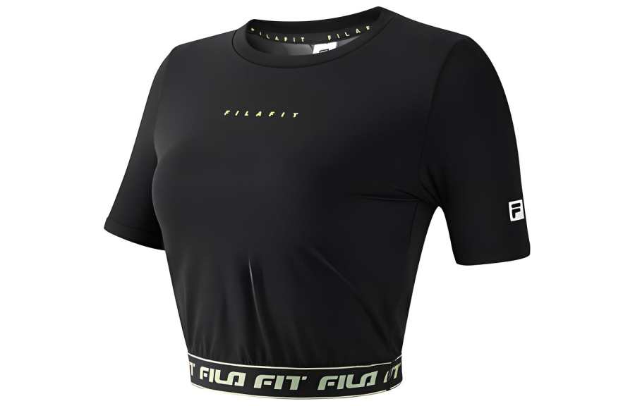 FILA Crop Tops Women's Black Crew Neck Moderate