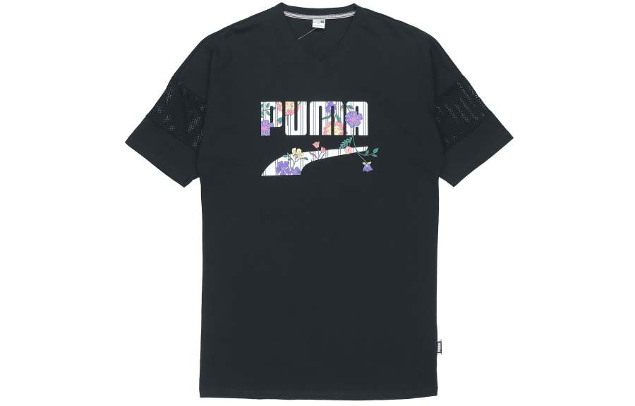 PUMA T Shirts Women's Black V Neck Thin Straight Fit