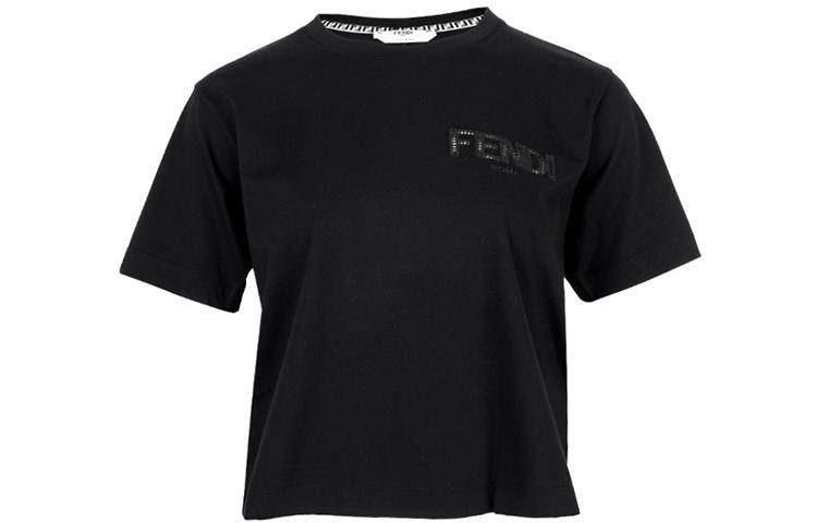FENDI Crop Tops Women's Black Crew Neck Moderate
