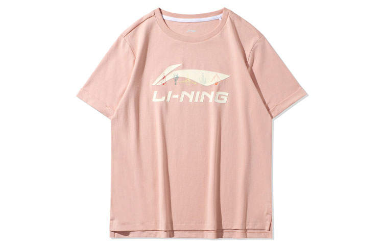 Li-Ning Li Ning Sports Fashion Collection T Shirts Women's Misty Rose Pink Crew Neck Moderate Straight Fit