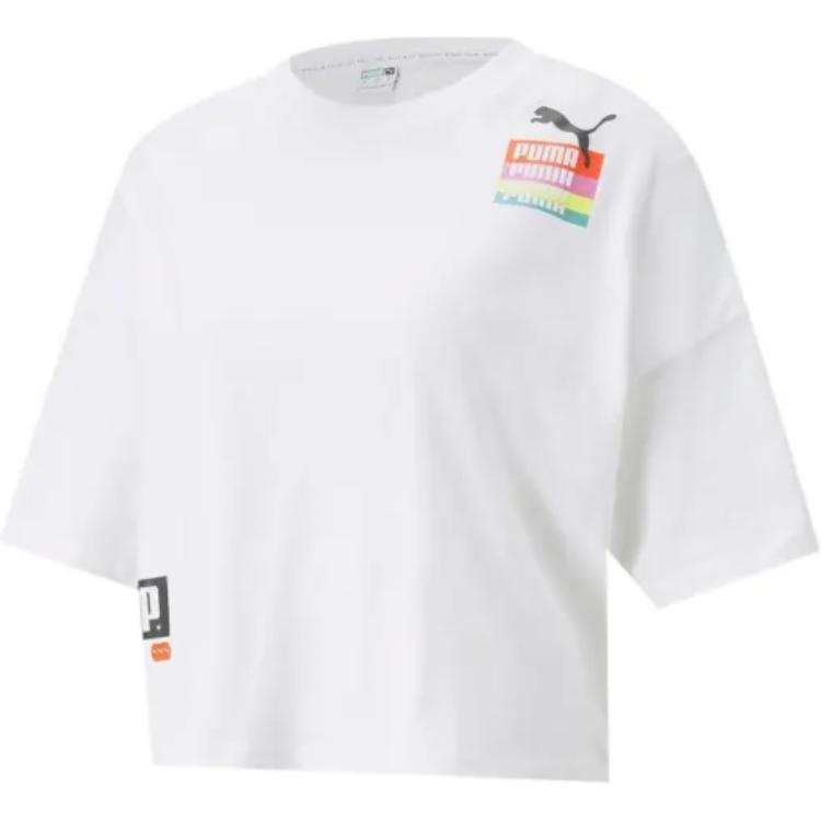 PUMA Crop Tops Women's White Crew Neck Moderate