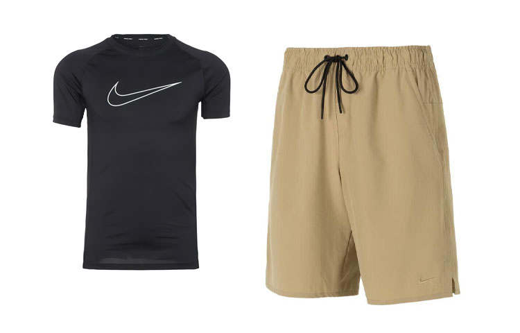 Nike Nike Casual Sportswear Men's Black T Shirt+Khaki Shorts Crew Neck Moderate