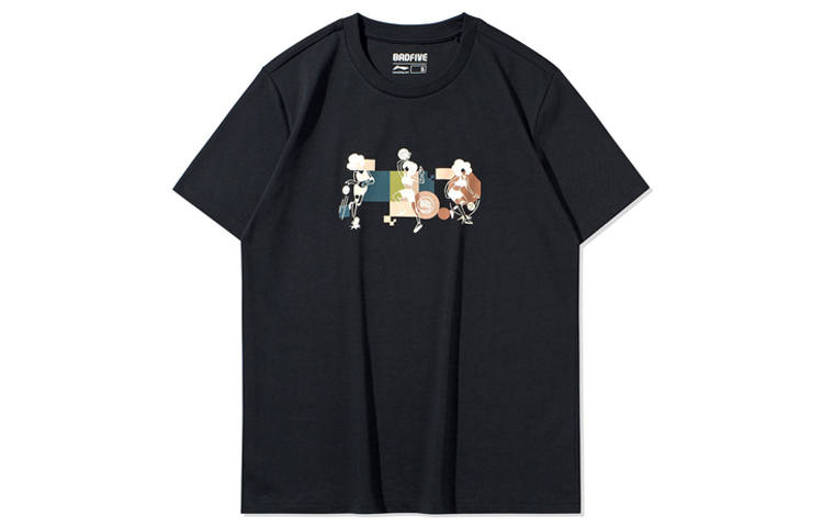 Li-Ning Li Ning T Shirts Women's Black Crew Neck Moderate Straight Fit