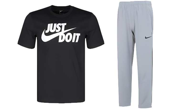 Nike Nike Casual Sportswear Men's Black Top+Gray Pants Crew Neck Moderate