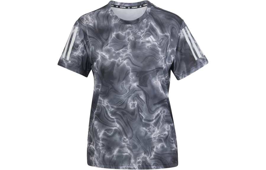 Adidas Adidas ALLOVER PRINT Running T Shirts Women's Black Crew Neck Moderate Straight Fit