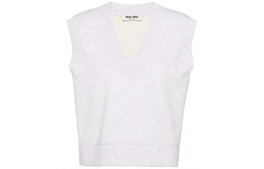 Miu Miu embroidered-logo V-neck sleeveless sweatshirt