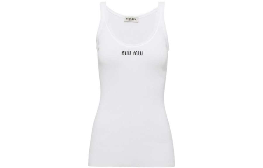MIU MIU Ribbed Knit Cotton Tank Top