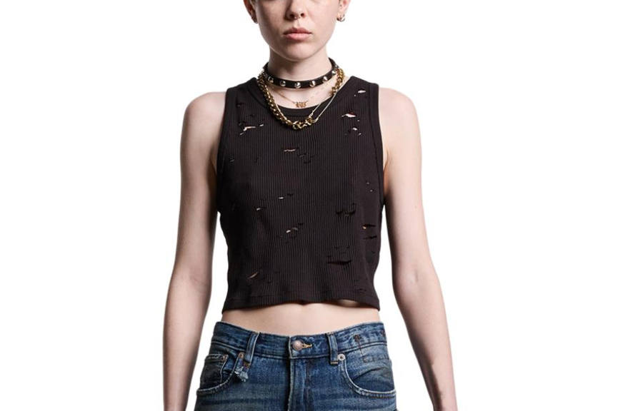 R13 R13 ripped cotton crop top