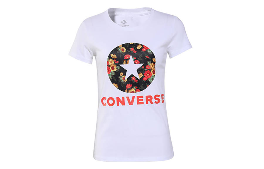 Converse T Shirts Women's White Crew Neck Moderate Straight Fit