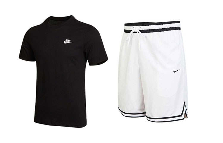 Nike Nike Casual Sportswear Men's Clothing Set Black T Shirt+White Shorts Crew Neck Moderate