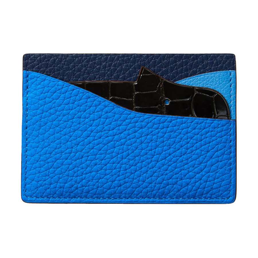 HERMES Calfskin Card Holder Unisex Blue & Black