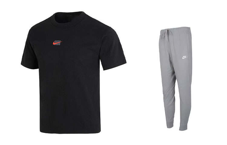Nike Nike Casual Sportswear Men's Black T Shirt+Gray Pants Crew Neck Moderate