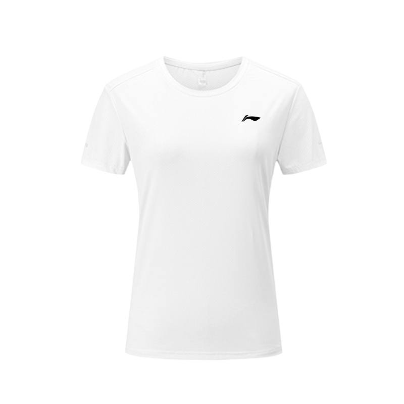Li-Ning Li Ning T Shirts Women's White Crew Neck Moderate Straight Fit