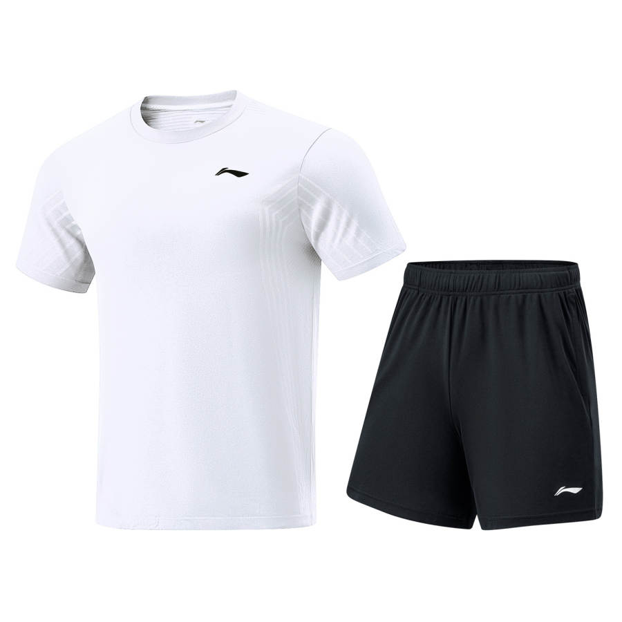 Li-Ning Li Ning Casual Sportswear Unisex White Short Sleeved Shirt+Black Shorts