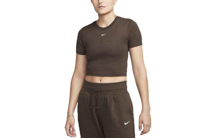 Nike Nike Sportswear Essentials T Shirts Women's Brown Crew Neck Moderate Straight Fit
