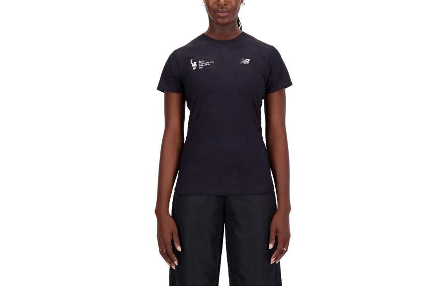 New Balance New Balance NYC Marathon Q Speed T Shirts Women's Black Crew Neck Moderate Straight Fit