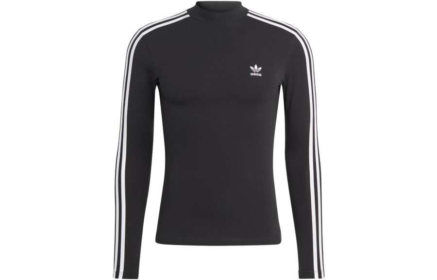 Adidas Originals 3 Stripes T Shirts Women's Black Half Turtleneck Moderate Straight Fit