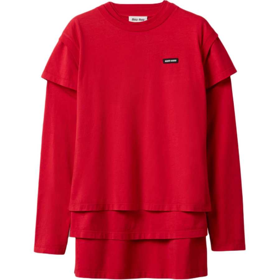 MIU MIU T Shirts Women's Red Crew Neck Moderate Three Piece Set