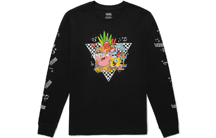 Vans X SPONGEBOB SQUAREPANTS Vans X SPONGEBOB T Shirts Women's Black Crew Neck Moderate Straight Fit