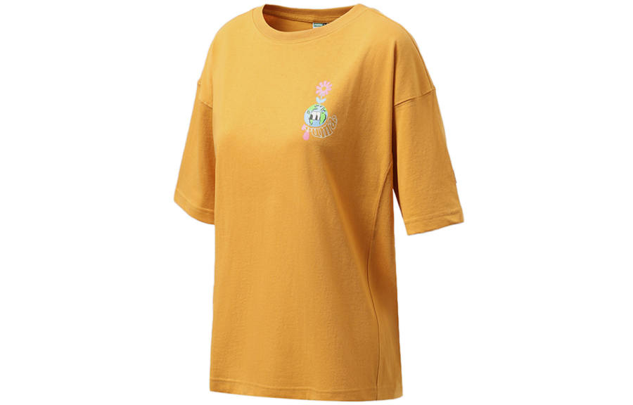 PUMA T Shirts Women's Yellow Crew Neck Moderate Straight Fit