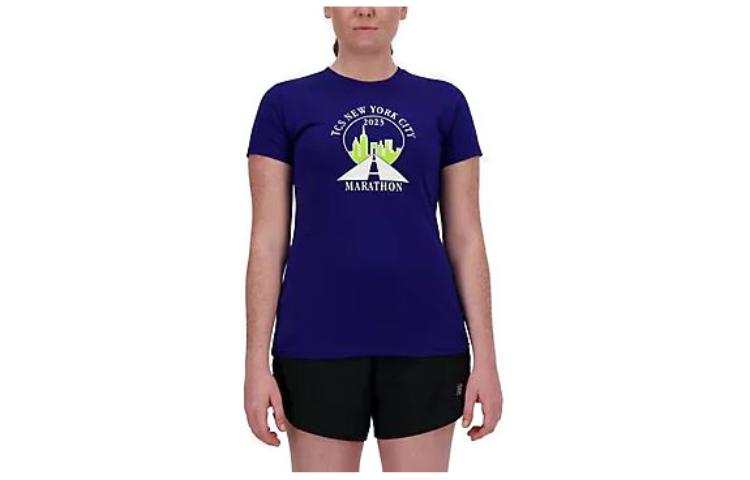 New Balance New Balance T Shirts Women's Blue Crew Neck Moderate Straight Fit