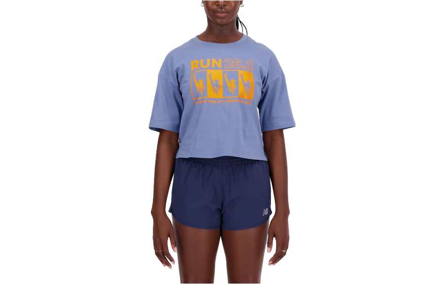 New Balance New Balance T Shirts Women's Blue Crew Neck Moderate Straight Fit