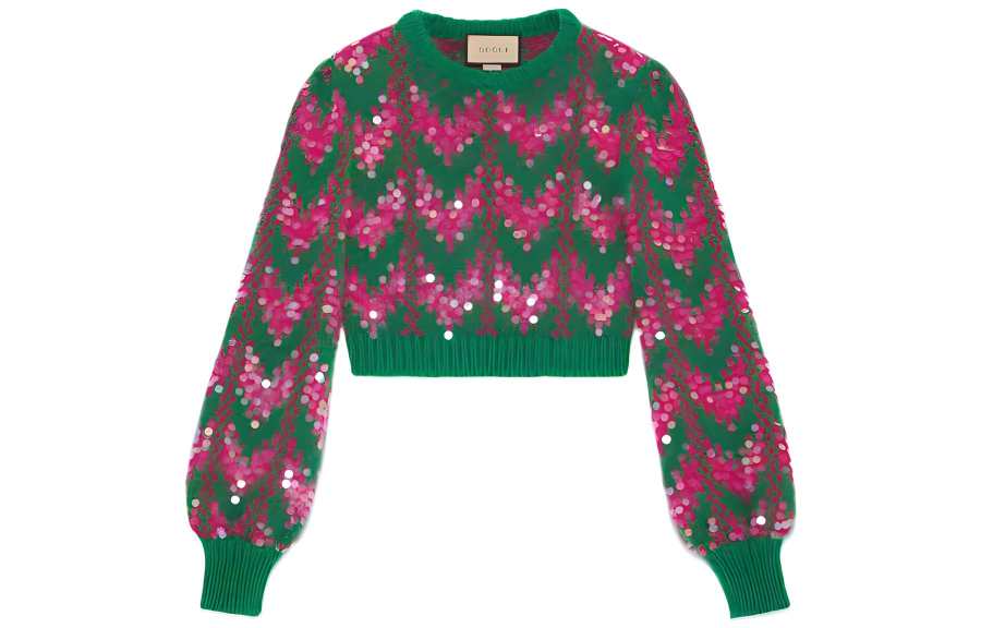 GUCCI 【Previous Season】sequin-embellished chevron-intarsia jumper