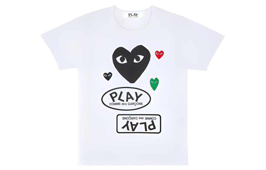 CDG Play Comme Des Garçons Play Multi Logo Short Sleeve T Shirt 'White'