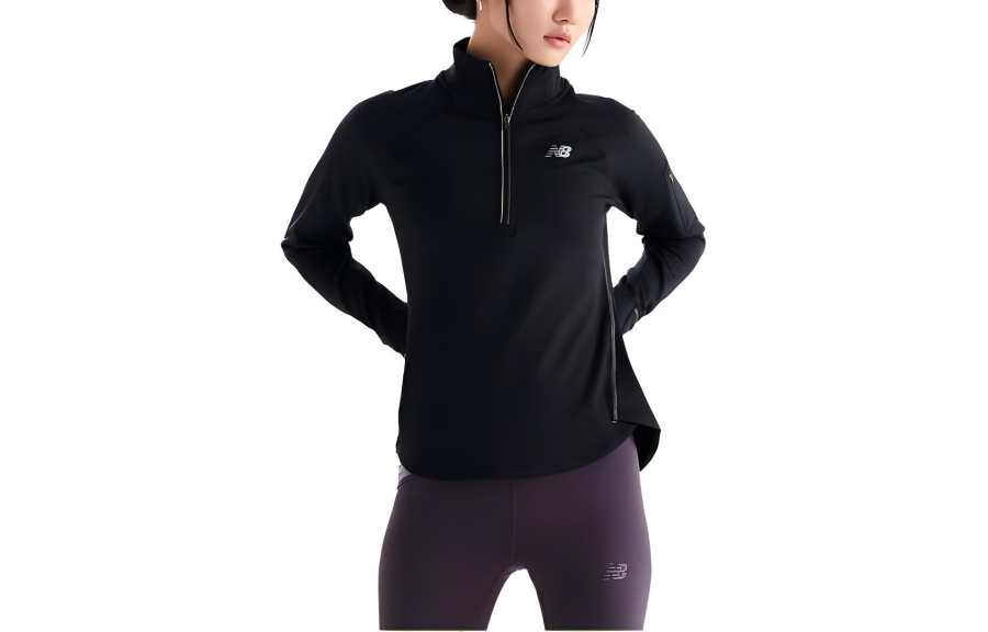 New Balance New Balance T Shirts Women's Black Stand Collar Moderate Straight Fit