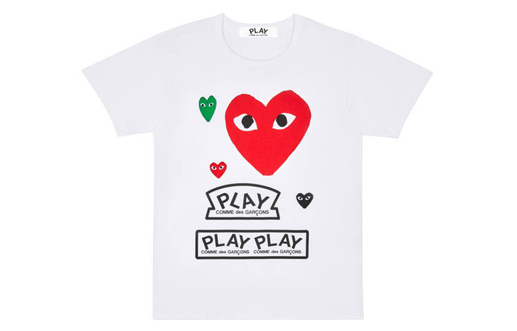 CDG Play Women's Multi Logo Red Heart T-shirt White