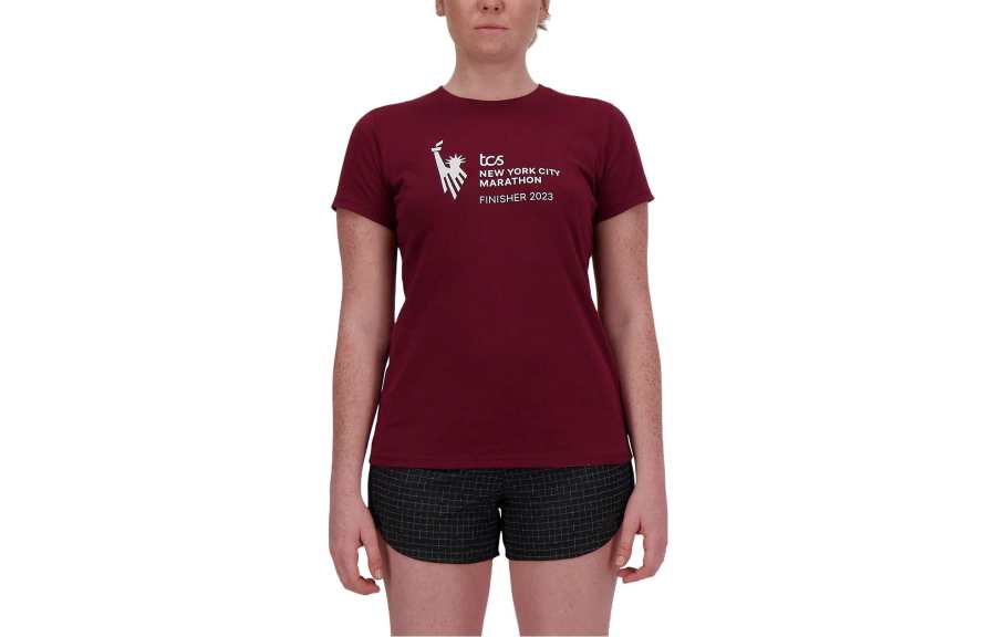 New Balance New Balance NYC Marathon T Shirts Women's Red Crew Neck Moderate Straight Fit