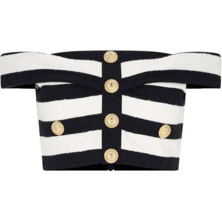 BALMAIN BALMAIN Off The Shoulder Two Toned Ribbed Top