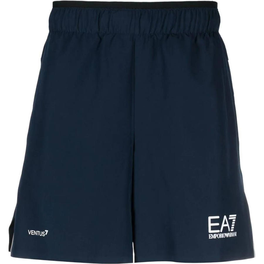 EMPORIO ARMANI EA7 SS23 Men's Logo Print Straight-Leg Sport Shorts
