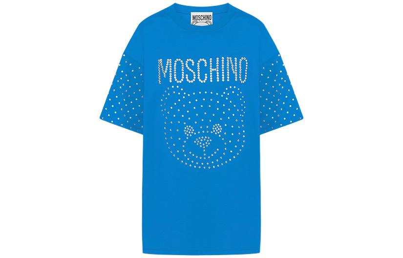 MOSCHINO T Shirts Women's Blue Crew Neck Moderate Straight Fit