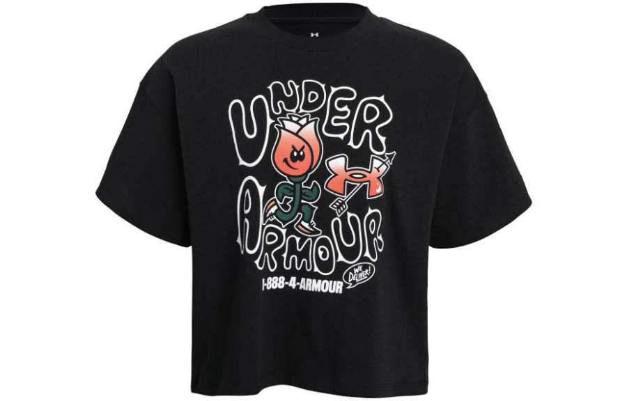 Under Armour T Shirts Women's Black Crew Neck Moderate Straight Fit