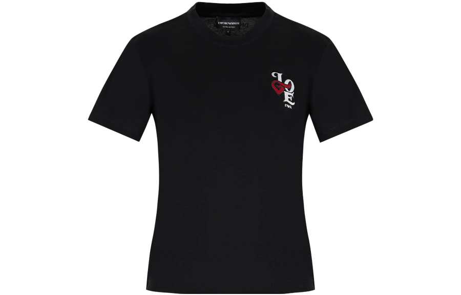 EMPORIO ARMANI Qixi Festival Limited Collection T Shirts Women's Black Crew Neck Moderate Straight Fit