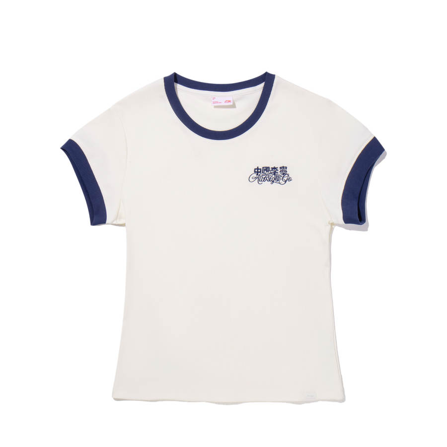 Li-Ning Li Ning T Shirts Women's Ecru Crew Neck Moderate Straight Fit