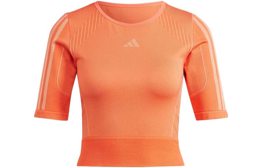 Adidas Adidas T Shirts Women's Orange Crew Neck Moderate Straight Fit