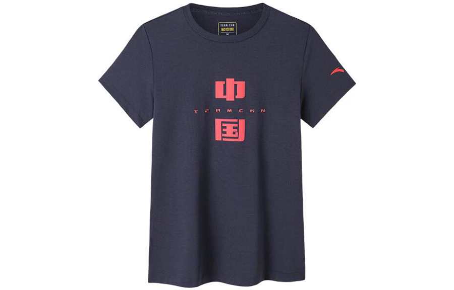 ANTA Variety Training Collection T Shirts Women's Navy Blue Crew Neck Moderate Straight Fit