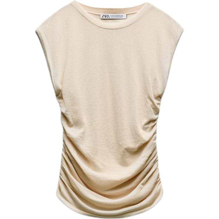 ZARA T Shirts Women's Beige Crew Neck Moderate Other