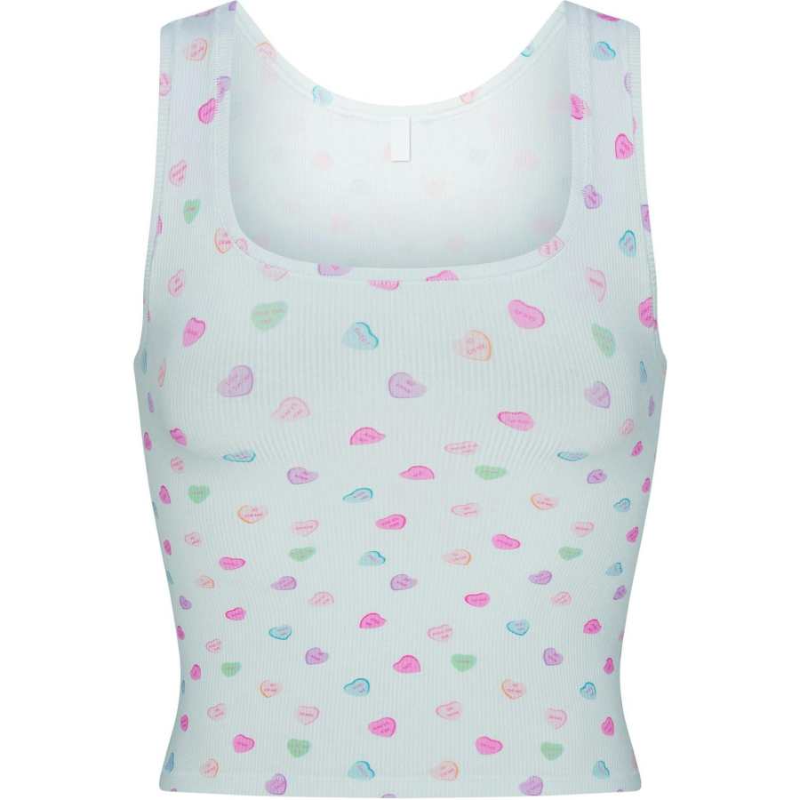 Skims Valentine's Day Collection SS25 Tank Top Women's CLOUD CANDY HEART PRINT/Cloud Candy Heart Print