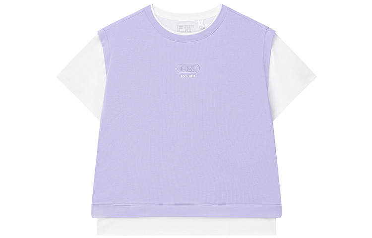 FILA T Shirts Women's Mu Su Purple Crew Neck Moderate Mock Two Piece