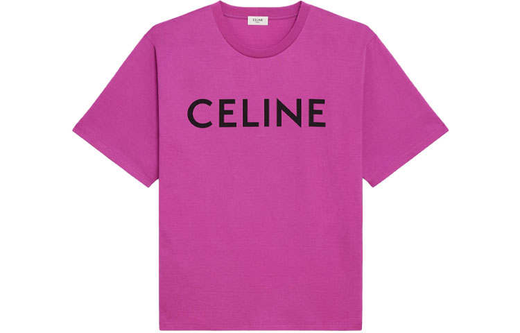 CELINE T Shirts Women's Pink Crew Neck Moderate Straight Fit
