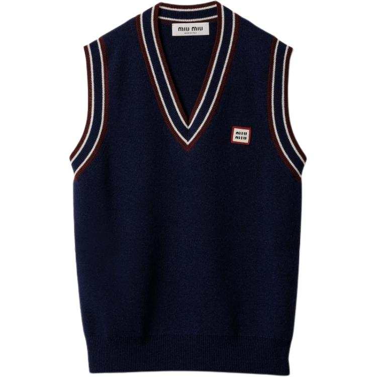 MIU MIU Striped-Trim V-Neck Knitted Vest