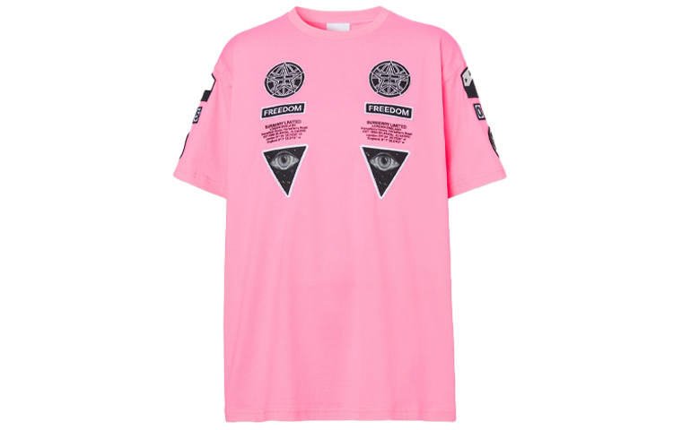 Burberry Badge Applique Cotton T shirt Pink